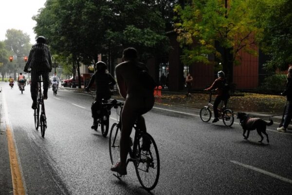 Naked bike riders protest Trump administration in Portland from the Hill Lee Ann Anderson